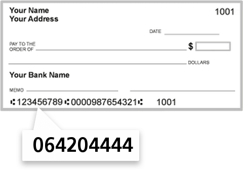 064204444 routing number on First National Bank check
