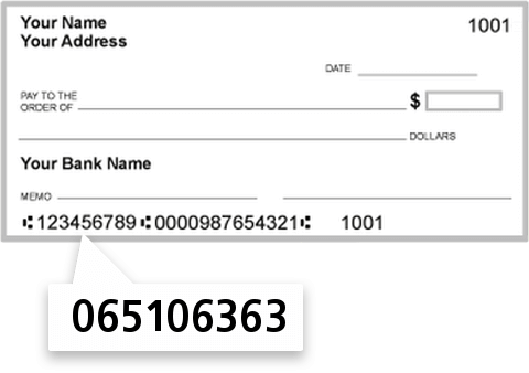 065106363 routing number on Centennial Bank check