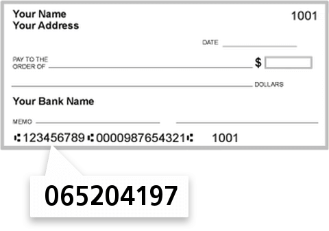 065204197 routing number on Kaplan State Bank check