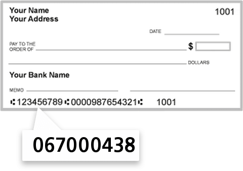 067000438 routing number on First State BK of the Florida Keys check