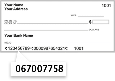 067007758 routing number on Bank of America NA check