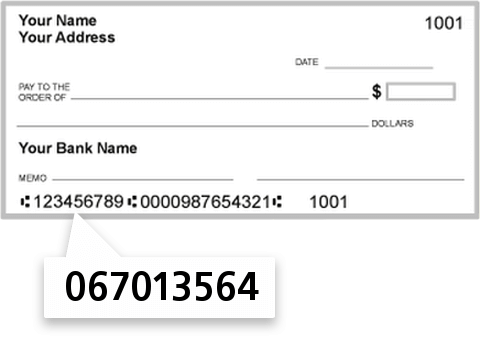 067013564 routing number on Wells Fargo Bank check