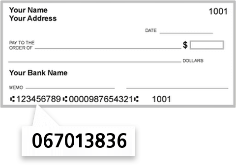 067013836 routing number on Valley National Bank check