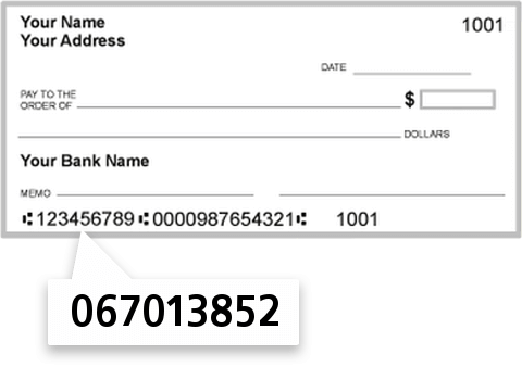 067013852 routing number on Valley National Bank check