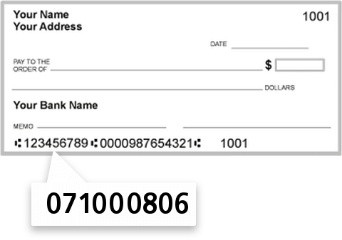 071000806 routing number on Northern Ohare check
