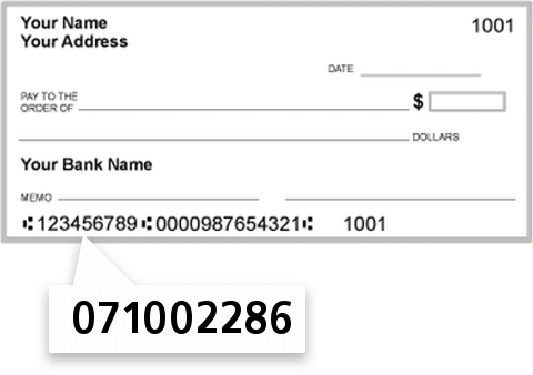 071002286 routing number on Delaware Place Bank check