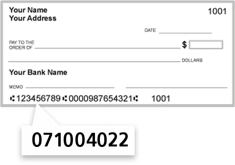 071004022 routing number on Beverly Bank Trust CO NA check
