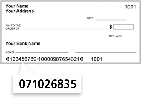 071026835 routing number on American Eagle Bank of Chicago check