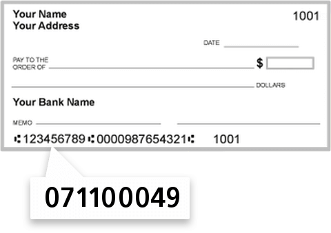 071100049 routing number on PNC Bank NA check