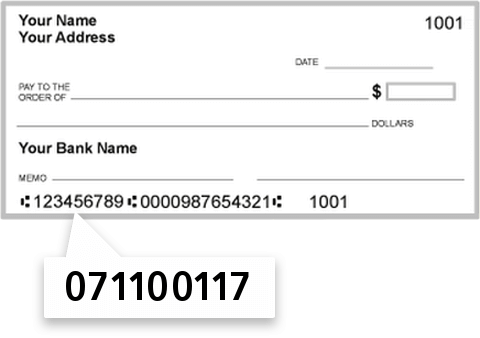 071100117 routing number on SO Side TR Svgs BK check