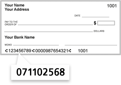 071102568 routing number on Busey Bank check