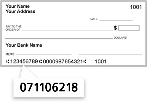 071106218 routing number on First National Bank of Dwight check