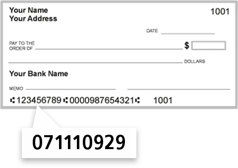 071110929 routing number on Reynolds State BK check