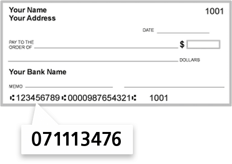 071113476 routing number on North Central Bank check