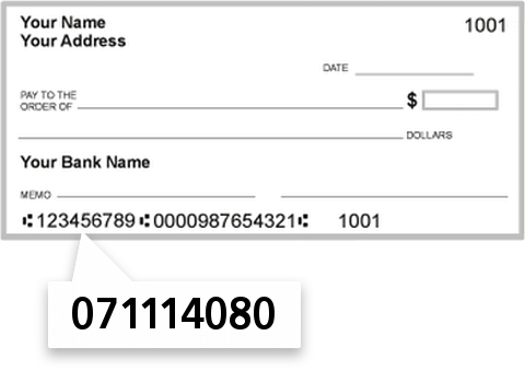 071114080 routing number on Middletown State BK check