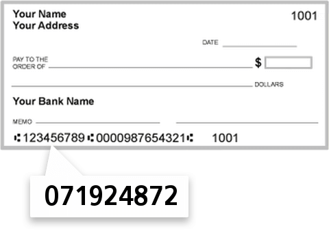 071924872 routing number on Wonder Lake State Bank check