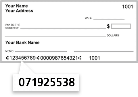 071925538 routing number on First Bank & Trust check