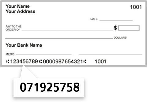 071925758 routing number on Prairie Community Bank check