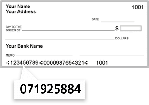 071925884 routing number on First Personal Bank check