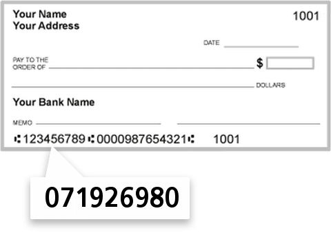 071926980 routing number on Busey Bank check