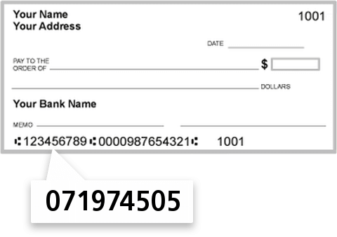 071974505 routing number on United Trust Bank check