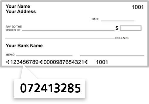 072413285 routing number on Huron National Bank check