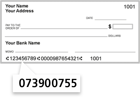 073900755 routing number on 1ST Natl BK Muscatine check