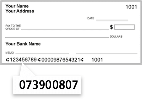 073900807 routing number on First American Bank check