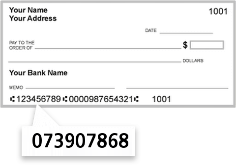 073907868 routing number on Savings Bank check