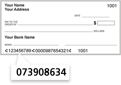 073908634 routing number on Victor State Bank check