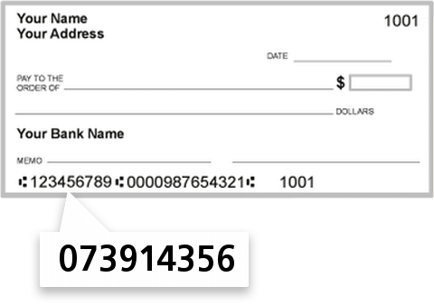 073914356 routing number on Luana Savings Bank check