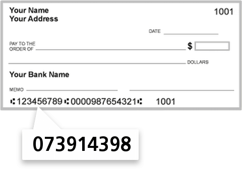 073914398 routing number on Fidelity Bank AND Trust check