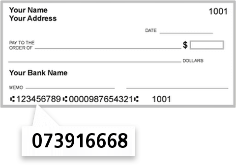 073916668 routing number on Pilot Grove Savings Bank check