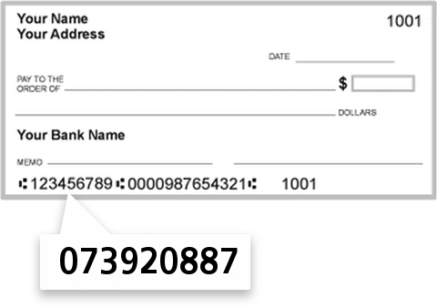 073920887 routing number on Raccoon Valley Bank check