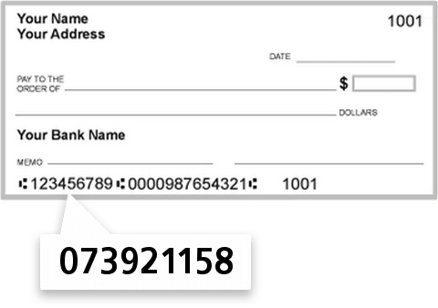 073921158 routing number on Earlham Savings Bank check