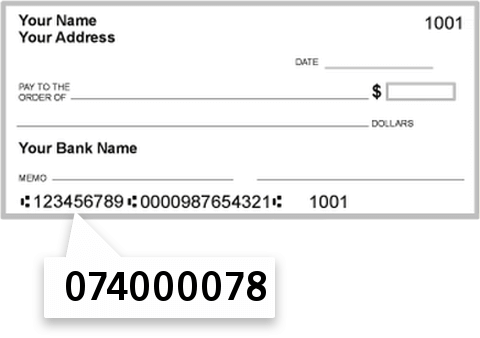 074000078 routing number on Huntington National Bank check