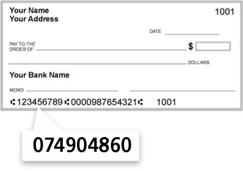 074904860 routing number on Fountain Trust Company check