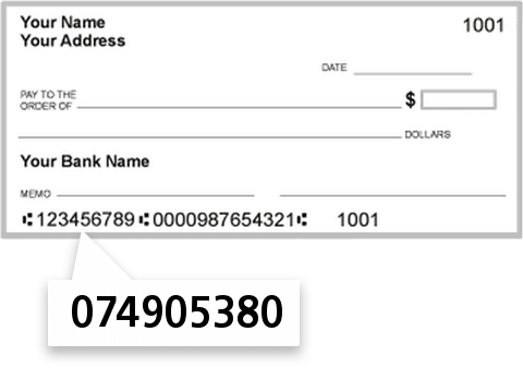 074905380 routing number on First Merchants Bank NA check
