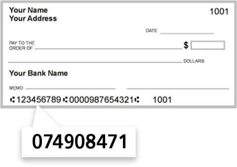 074908471 routing number on First Merchants BK of Central IND NA check