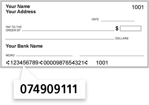 074909111 routing number on Star Financial Bank check