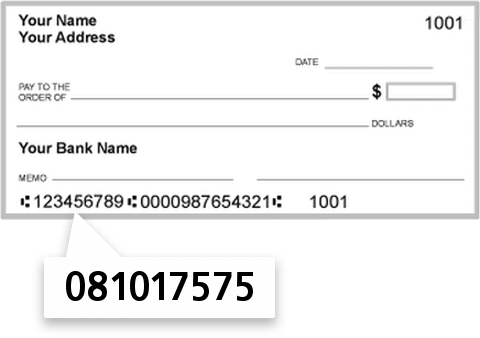 081017575 routing number on ST Johns Bank AND Trust Company check