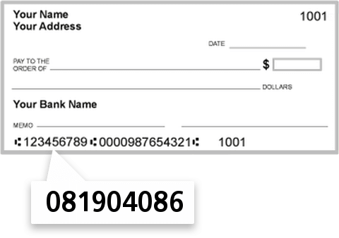 081904086 routing number on Chesterfield State check