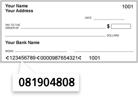 081904808 routing number on Bank of America NA check