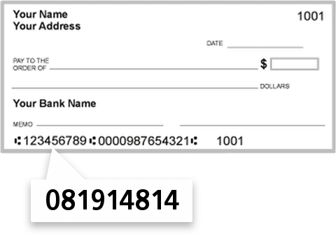 081914814 routing number on Bank of Bloomsdale check