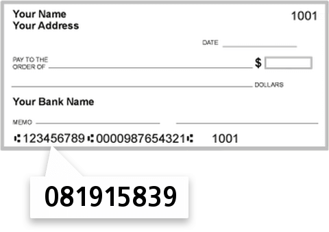 081915839 routing number on CNB Bank AND Trust NA check