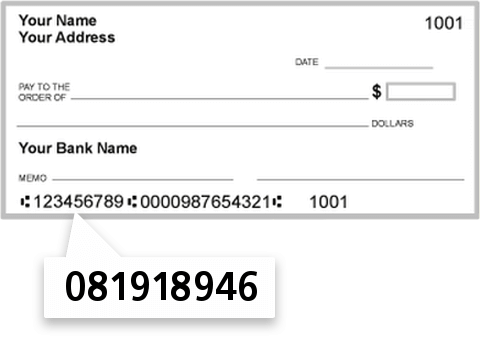 081918946 routing number on Bank of Franklin County check