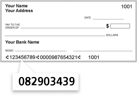 082903439 routing number on Diamond Bank check