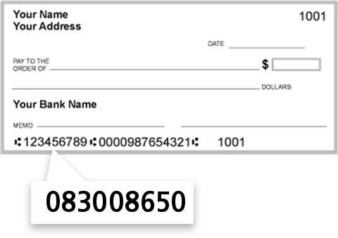 083008650 routing number on New Washington State Bank check