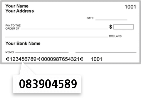 083904589 routing number on Sacramento Deposit Bank check