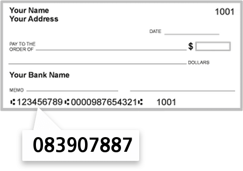 083907887 routing number on Taylor County Bank check